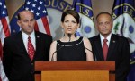 Bachmann holds a news conference with Gohmert and King to discuss the debt ceiling and military benefits, at the U.S. Capitol in&nbsp;Washington