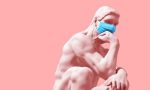 Thinker,In,Medical,Mask,On,Pink,Background.,Novel,Coronavirus,(covid-19).