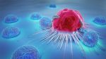 3d illustration of a cancer cell and&nbsp;lymphocytes