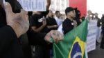 Ultra right-wing supporters listen to the Brazilian national anthem during a demonstration in Sao&nbsp;Paulo